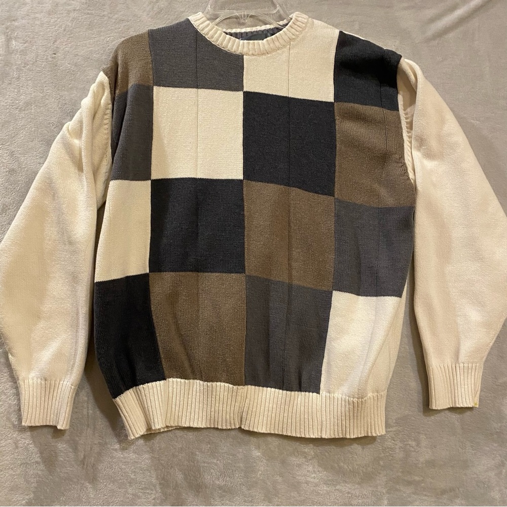 Oscar De La Renta Sweater Men's 2X Cream Crewneck Color Block  Kong Sleeve